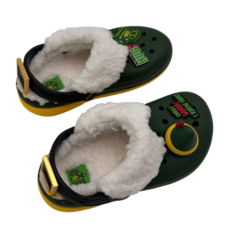 Crocs Unisex Child Classic Clogs Buddy the Elf Fuzz Lined Green Yellow Size C12‎